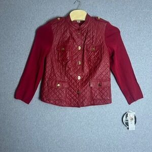 NWT $139 Peter Nygard‎  Red Leather Jacket Snap Front Red Genuine Leather 0X
